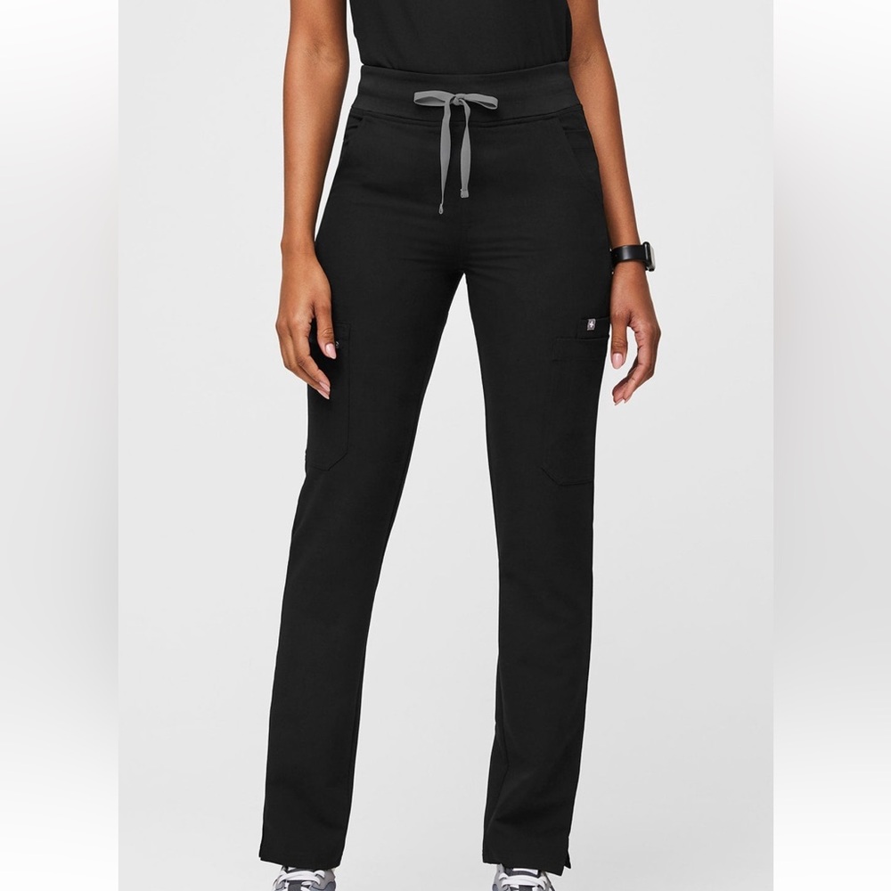 Figs Black Scrub Pants with Gray Drawstring